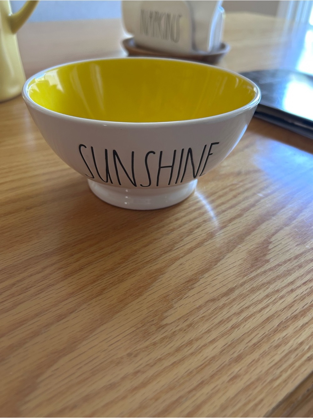 Rae Dunn SUNSHINE Ceramic Bowl - Yellow Interior, White Exterior
